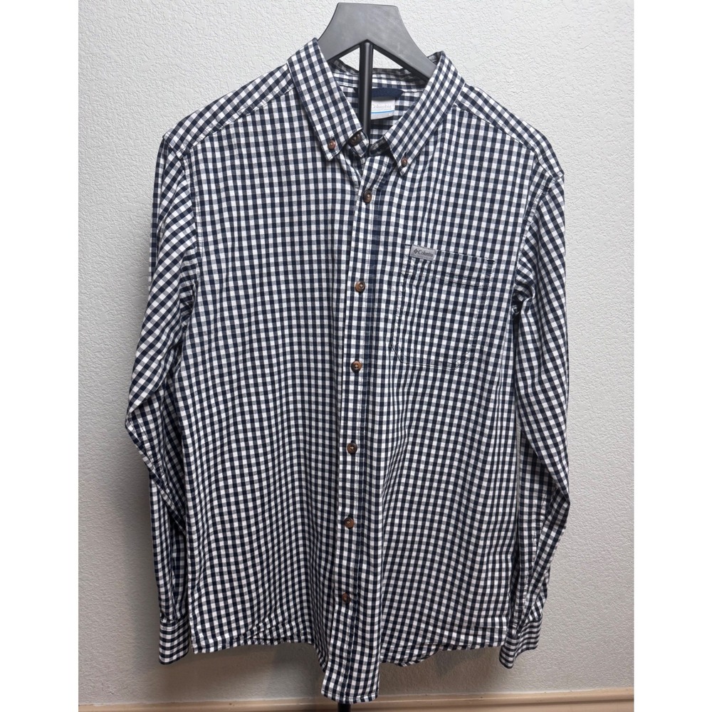 Columbia Mens Navy White Gingham Long Sleeve Button Down Shirt AM7968 Size M